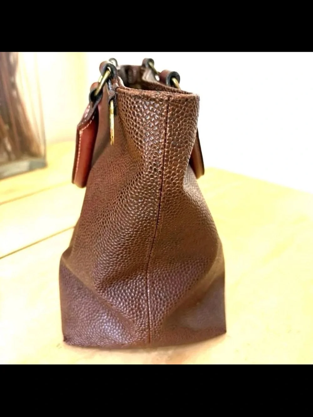 Mulberry Brown Pebbled Leather Tote with Dark Brown Trim
